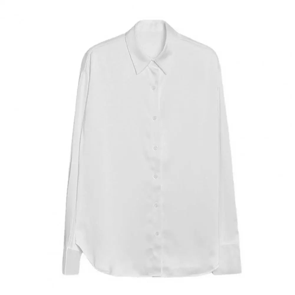Women Shirt Formal Business Blouse Shirt Vintage Satin Silky Loose Long Sleeve Lapel-Dollar Bargains Online Shopping Australia
