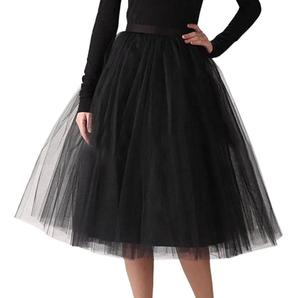 Women Tulle Skirt Pleated Gauze Knee Length Mesh A Line Skirt Adult Tutu Ballet Dancing Chic High Waist Party Skirts Fairy Style-Dollar Bargains Online Shopping Australia