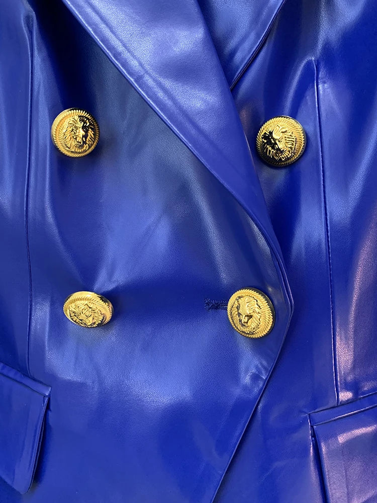 Jacket Women's Double Breasted Lion Buttons Slim Fitting Faux Leather Blazer-Dollar Bargains Online Shopping Australia