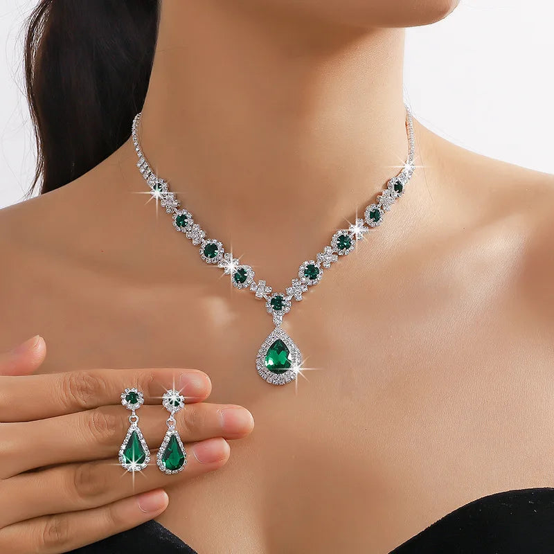 2pcs/set Jewelry Sets Women Elegant Waterdrop Rhinestone Pendant Necklace stud Earrings Wedding Dress Bridal Jewelry Set-Dollar Bargains Online Shopping Australia