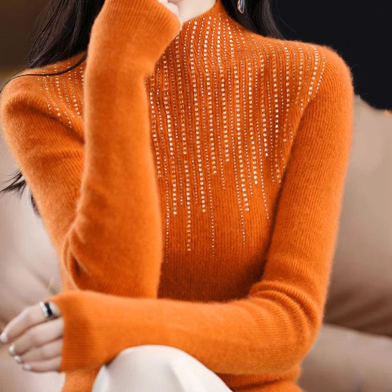 Shiny Crystal Turtle Neck Sweater Women Autumn Winter Long Sleeve Warm Jumper Woman Fashion Knitted Pullover Tops Ladies-Dollar Bargains Online Shopping Australia