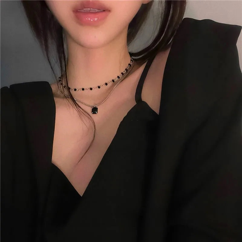 Women Choker Necklace Double Layer Beads Necklace Gift for Friend Silver Color Geometric Necklace Wholesale Collar Jewelry-Dollar Bargains Online Shopping Australia