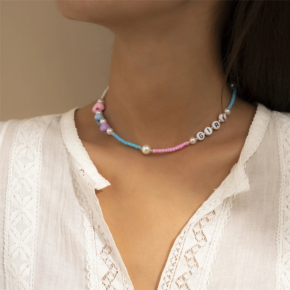 Boho Choker Simple Vintage Red Heart Shape Necklace For Women Fashion Collar Beads Jewelry Party Gift-Dollar Bargains Online Shopping Australia