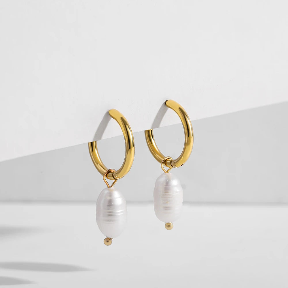Bohemian Handmade Natural Stone Beads Hoop Earrings for Women Golden Color Stainless Steel Circle-Dollar Bargains Online Shopping Australia