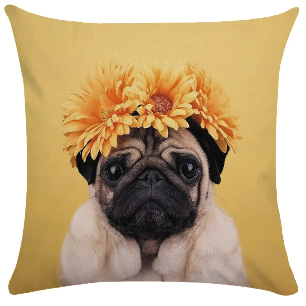 Pug Bulldog Print Cushion Cover Pets Dog Pillowcase For Home Sofa Decoration Polyester Lumbar Pillow Case Gift-Dollar Bargains Online Shopping Australia