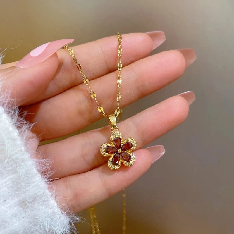 Design Heart Flower Zircon Pendant Necklace for Women Girls Elegant Luxury Jewelry-Dollar Bargains Online Shopping Australia