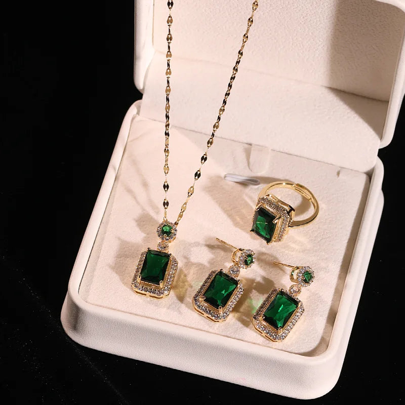 Women's Fashion Cubic Zirconia Necklace Earrings Ring Jewelry Set Girls Anniversary Wedding Valentine's Day Perfect Gift-Dollar Bargains Online Shopping Australia
