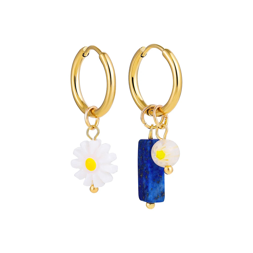Bohemian Handmade Natural Stone Beads Hoop Earrings for Women Golden Color Stainless Steel Circle-Dollar Bargains Online Shopping Australia