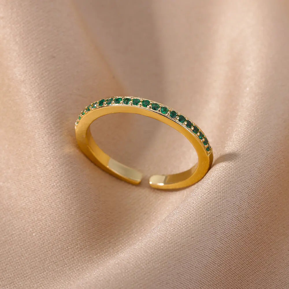 Colorful Zircon Rings For Women Gold Color Stainless Steel Fashion Cubic Zirconia Ring Wedding Jewelry Gift-Dollar Bargains Online Shopping Australia