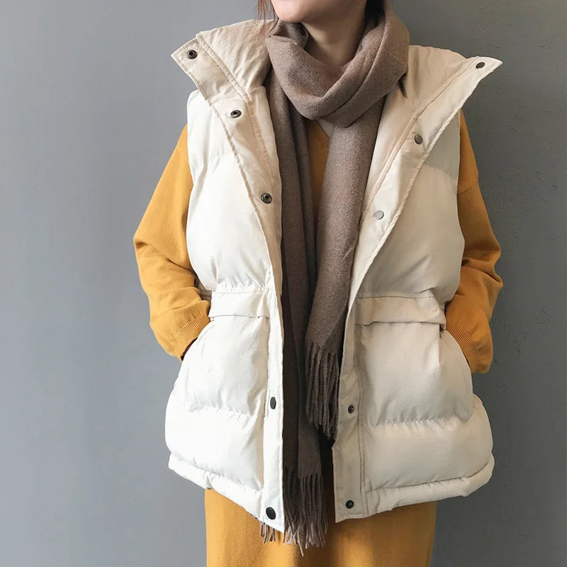Elegant Cotton Warm Vest Female Students Streetwear Loose Sleeveless Parkas Vest Women-Dollar Bargains Online Shopping Australia