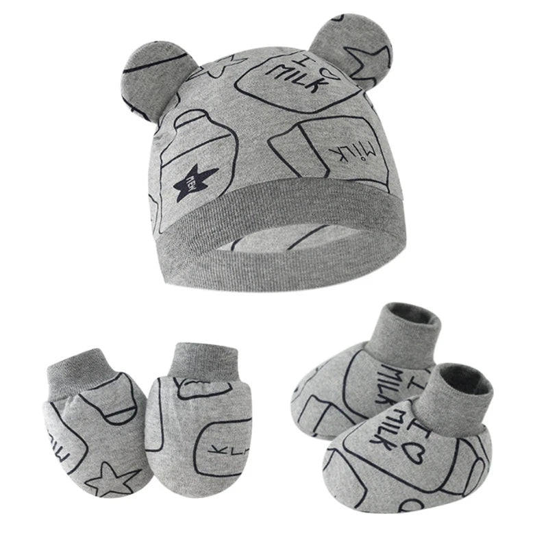 3pcs/set Cotton Newborn Cap with Anti Scratch Mittens and Foot Cover Infant Warm Headwear Baby Gloves with Socks Set-Dollar Bargains Online Shopping Australia