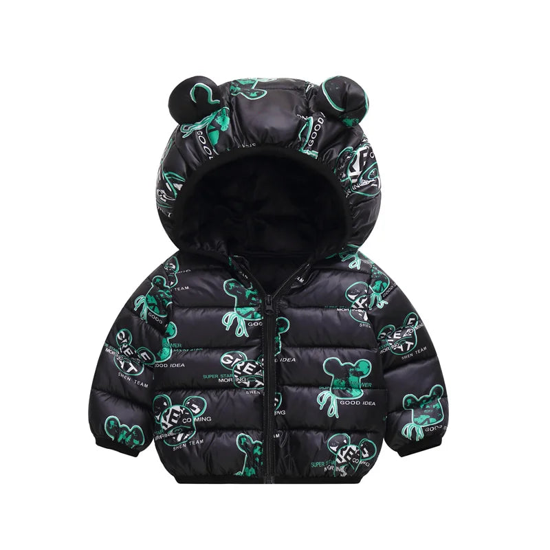 Baby Warm Down Jackets Boys Girls Hooded Cartoon Print Outerwear Autumn Winter Coats Children Clothing Lightweight Jackets-Dollar Bargains Online Shopping Australia