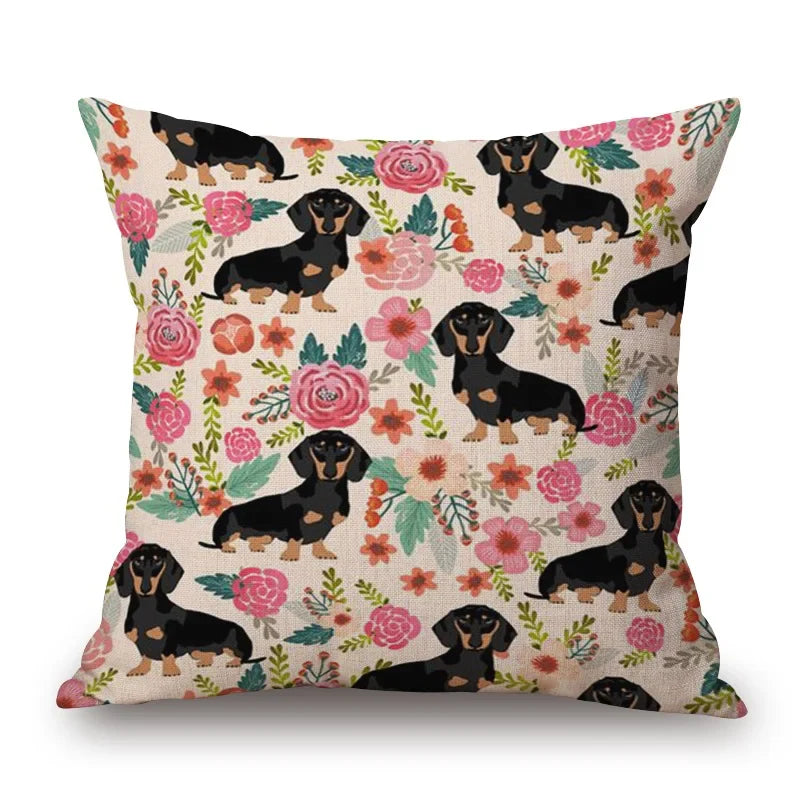 Dachshund Dog Cushion Covers Sausage Dog Painting Cotton Linen Decorative Pillow Covers Bedroom Sofa Home Decoration