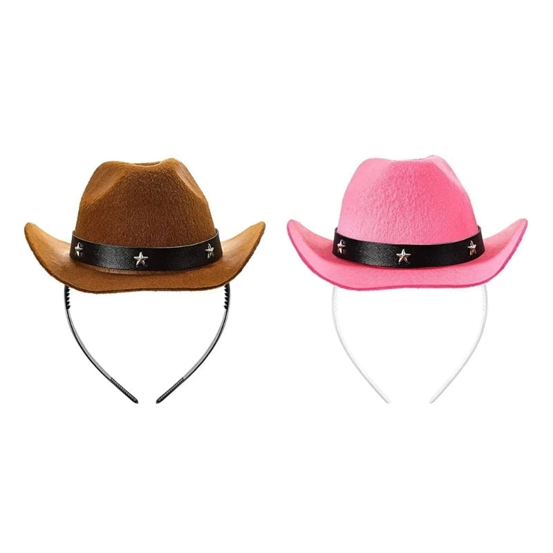 Mini Cowboy Hat Headband Westernstyle Cowgirl Hat Hairband Cosplay Props Headdress Party Hair Clip Festival Accessories-Dollar Bargains Online Shopping Australia
