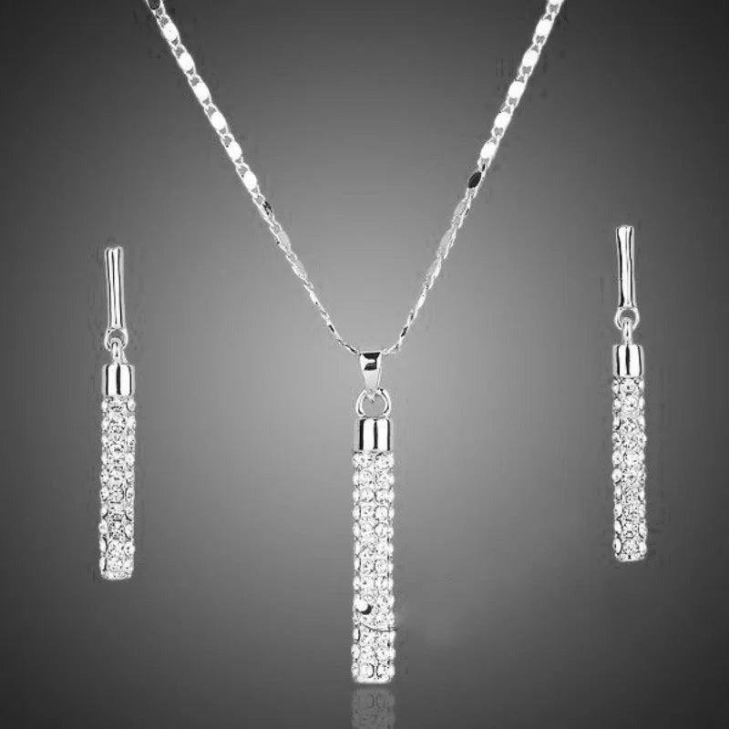 Fashion Sparkling Crystal Rhinestone Zircon Cylindrical Rod Earrings Necklace Set for Women Elegant Bridal Wedding Party Sets-Dollar Bargains Online Shopping Australia