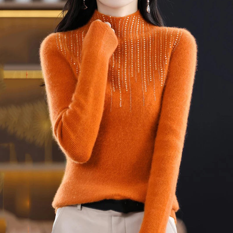 Shiny Crystal Turtle Neck Sweater Women Autumn Winter Long Sleeve Warm Jumper Woman Fashion Knitted Pullover Tops Ladies-Dollar Bargains Online Shopping Australia