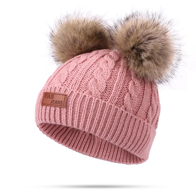 Warm Winter Baby Hats with Scarves for Kids Wool Pompom Baby Hat Children Bonnet Cap Boys Girls Knitted Scarf Gloves Beanie Caps-Dollar Bargains Online Shopping Australia