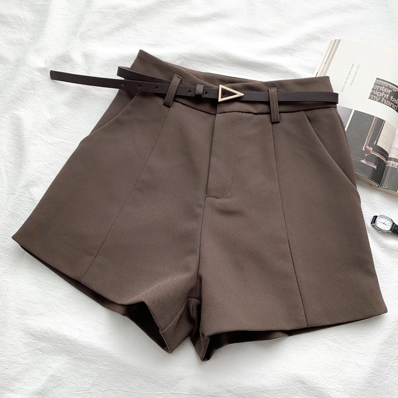Women's Shorts A-line High Waist Short Chic Office Lady Shorts With Belted Vintage Female Trousers-Dollar Bargains Online Shopping Australia
