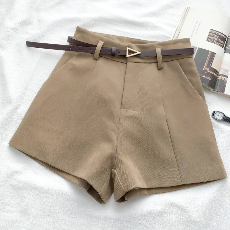 Women's Shorts A-line High Waist Short Chic Office Lady Shorts With Belted Vintage Female Trousers-Dollar Bargains Online Shopping Australia