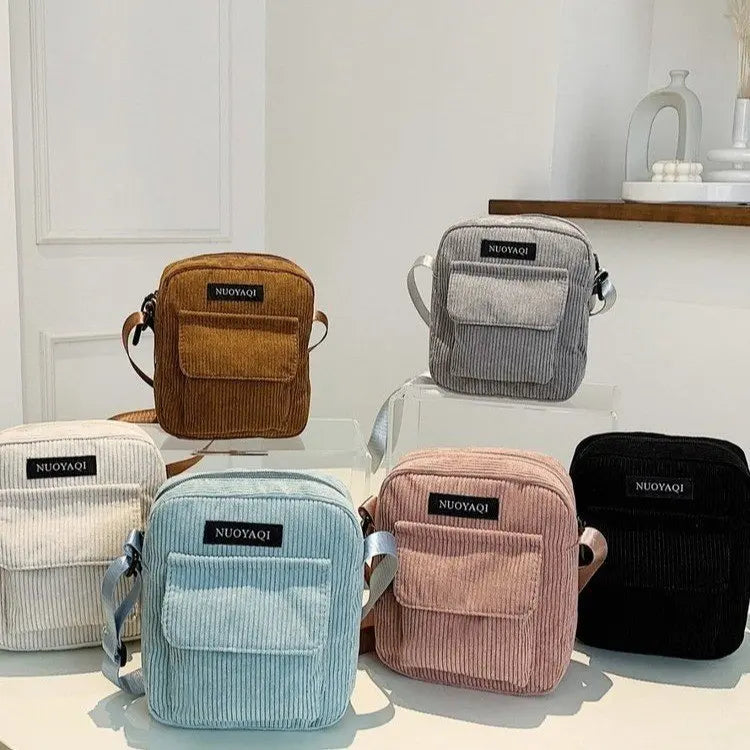Women Corduroy Shoulder Bags Striped Cloth Fabric Handbags Casual Zip Tote Canvas Crossbody Bag Cute Shopping Bag for Ladies-Dollar Bargains Online Shopping Australia