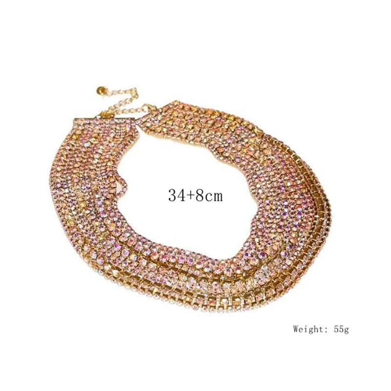 Colorful Crystal Chokers Necklaces for Women Multilayer Gold Color Chain Rhinestone Necklaces Statements Jewelry-Dollar Bargains Online Shopping Australia