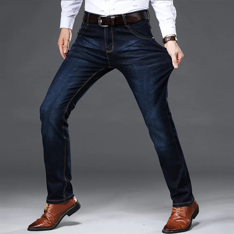 Classic Men's Large Size Jeans Fashion Business Casual Stretch Slim Black Blue Men's Brand Pants