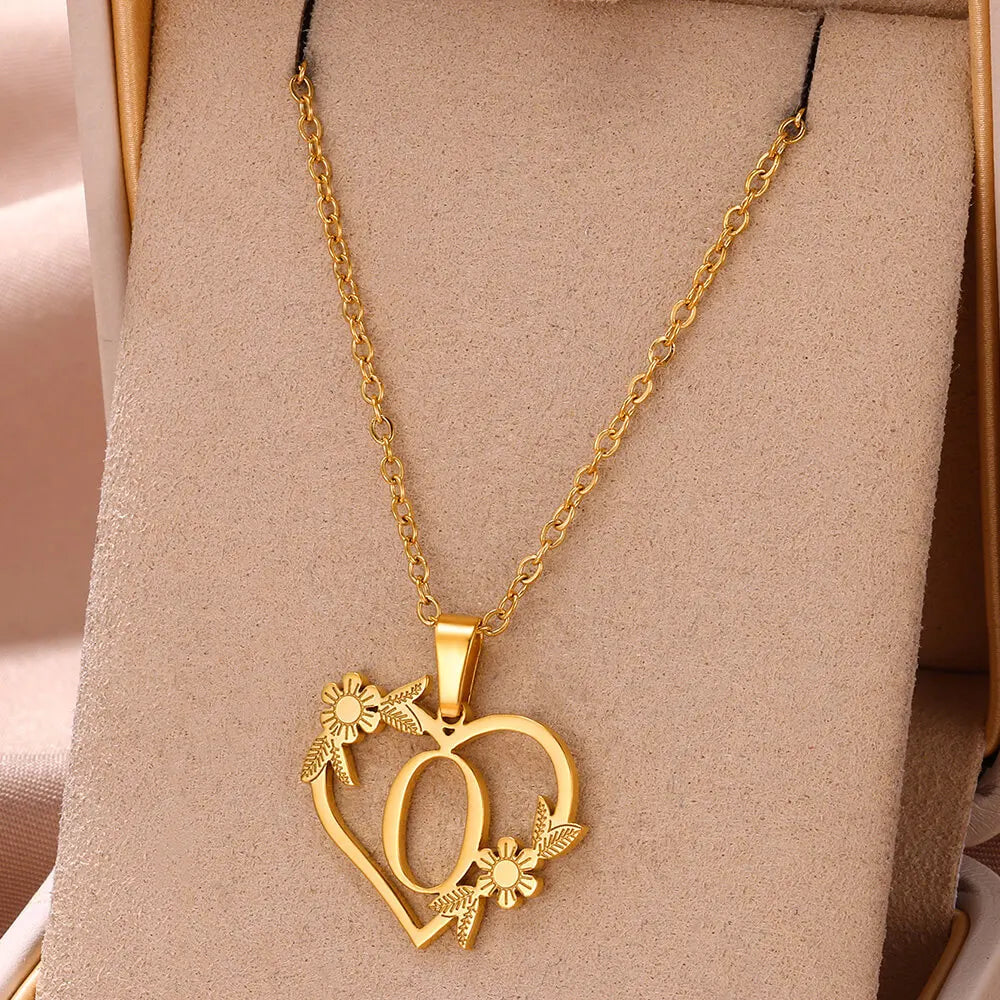 Gold Color Dainty Flower Initials Necklace Women Girl Stainless Steel Heart Letter Choker Necklace Best Gifts Alphabet Jewelry-Dollar Bargains Online Shopping Australia