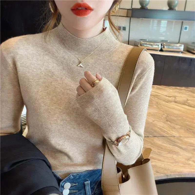 Solid Color Turtleneck Women Autumn Winter Knitted Sweaters Basic Primer Pullovers Korean Sweater Slim-fit Pullover-Dollar Bargains Online Shopping Australia