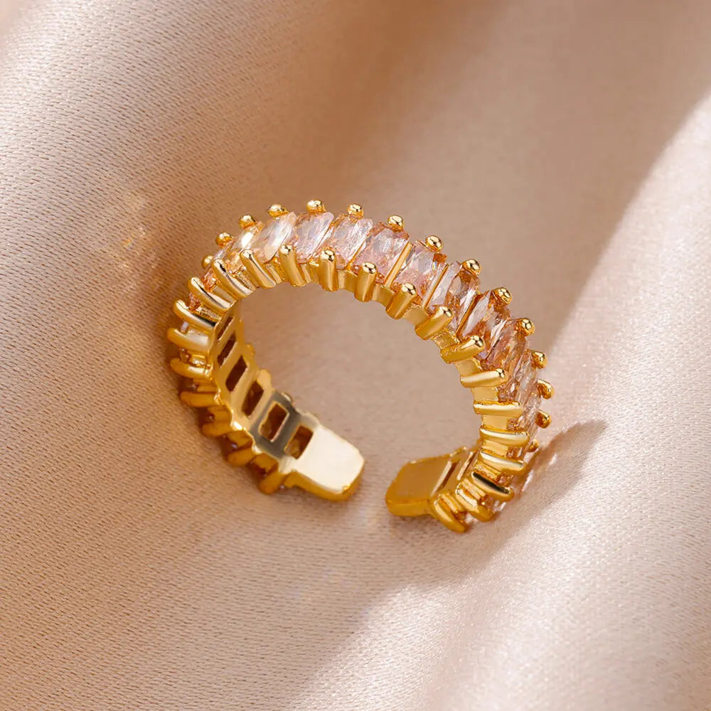 Colorful Zircon Rings For Women Gold Color Stainless Steel Fashion Cubic Zirconia Ring Wedding Jewelry Gift-Dollar Bargains Online Shopping Australia