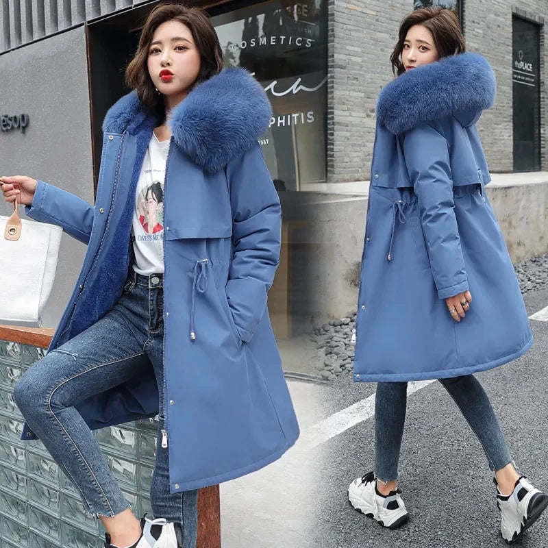 Women Parka Clothes Long Coat Wool Liner Hooded Jacket Fur Collar Thick Warm Snow Wear Fashion Parka-Dollar Bargains Online Shopping Australia