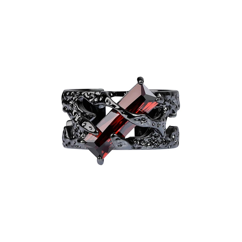 Punk Black Rings Thorns Vine Twine Red Rhinestones Hollow Couple Finger Ring Women Men Jewelry Gift-Dollar Bargains Online Shopping Australia