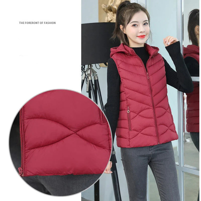 Woman Vest Autumn Winter Warm Down Cotton Vests Female Thick Removable Hooded Waistcoat Women's Sleeveless Jacket Vest Coat-Dollar Bargains Online Shopping Australia