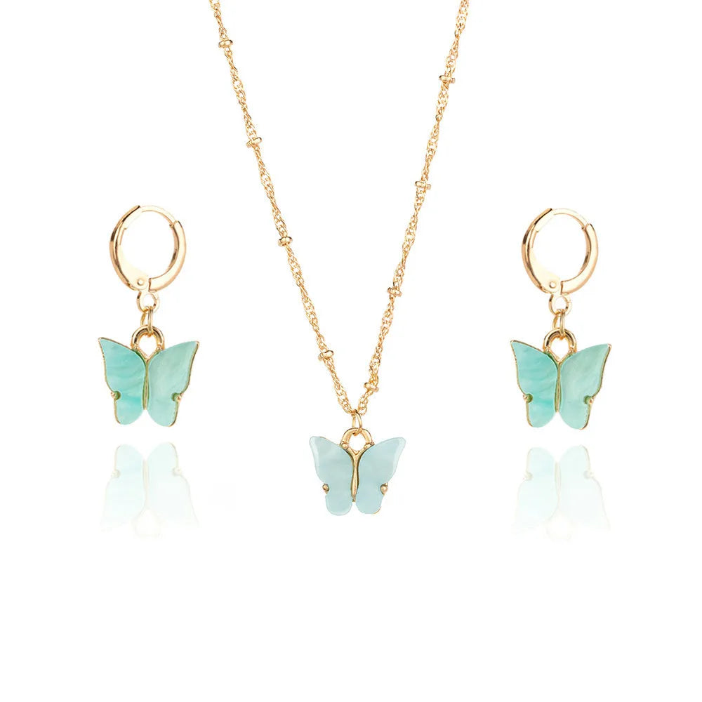 2 Piece Jewelry Explosive Acrylic Butterfly Necklace Earrings Set-Dollar Bargains Online Shopping Australia