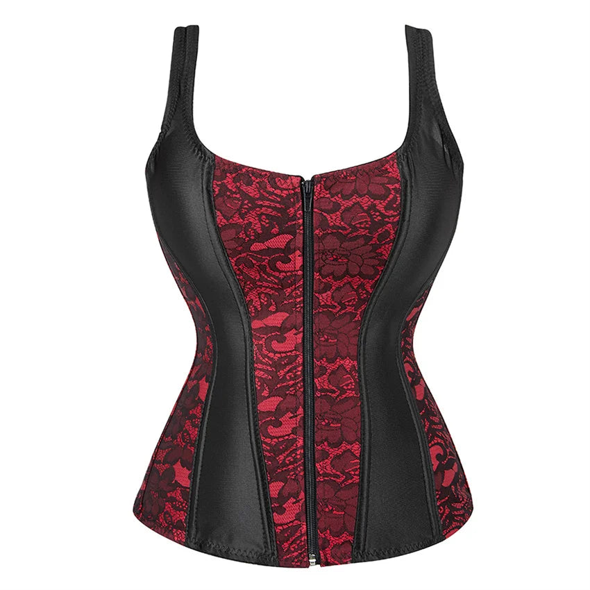 Corset with Straps for Women Black Overbust Corset Plus Size Jacquard Lace-Up Corset Zipper TOP Vintage Gothic Corset Bustier-Dollar Bargains Online Shopping Australia