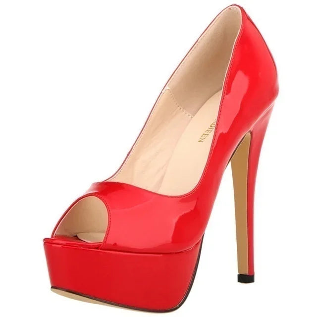 Women Pumps Sexy Platform Peep Toe 14cm Extremely Thin High Heels Stiletto Patent Leather Fashion Party Nighclub Wedding Shoes-Dollar Bargains Online Shopping Australia