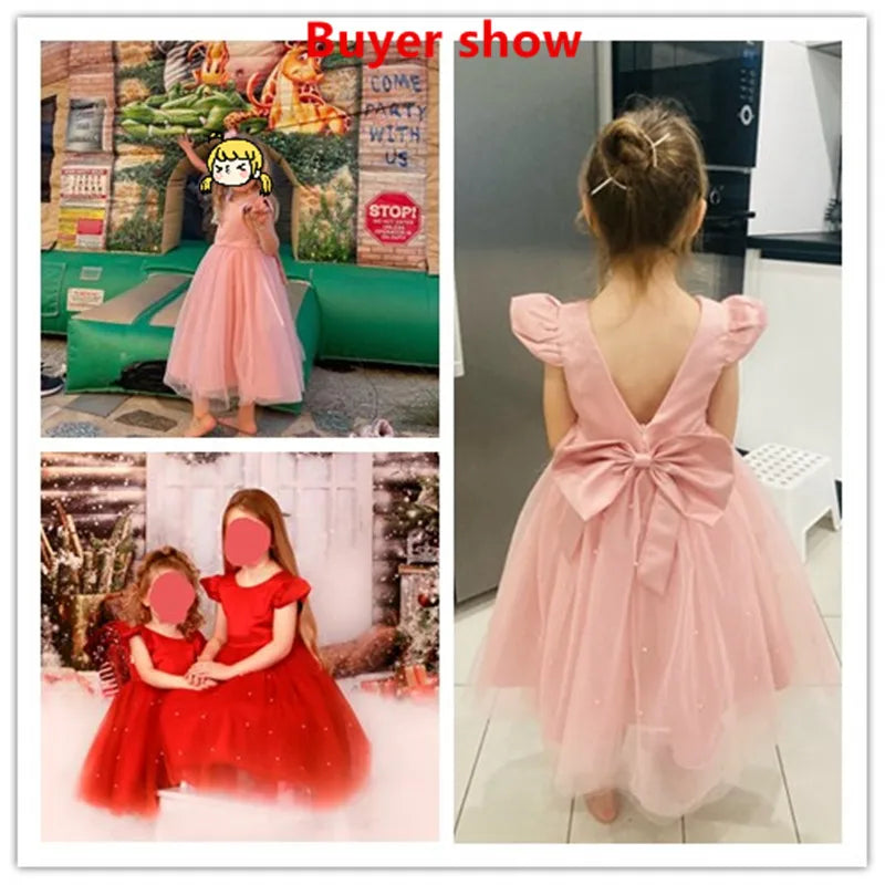 Toddler Girl Flower Birthday Tulle Dress Backless Bow Wedding Gown Kids Party Wear Princess Blue Dress Baby Girl Bowknot Dresses-Dollar Bargains Online Shopping Australia