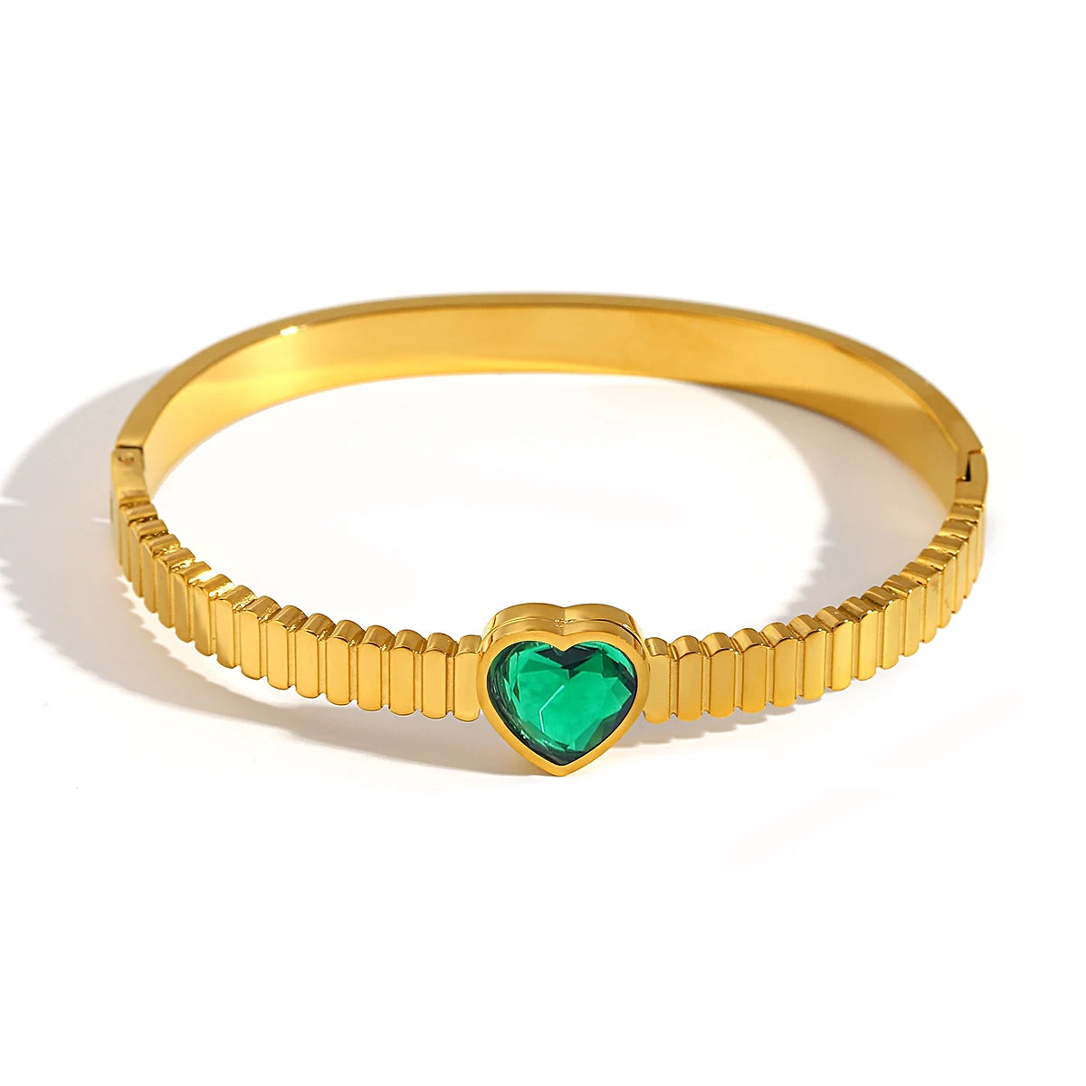 Chic Green Zircon Stainless Steel Bangle Bracelets for Women Charm Texture Simple Gold Color Accessories-Dollar Bargains Online Shopping Australia
