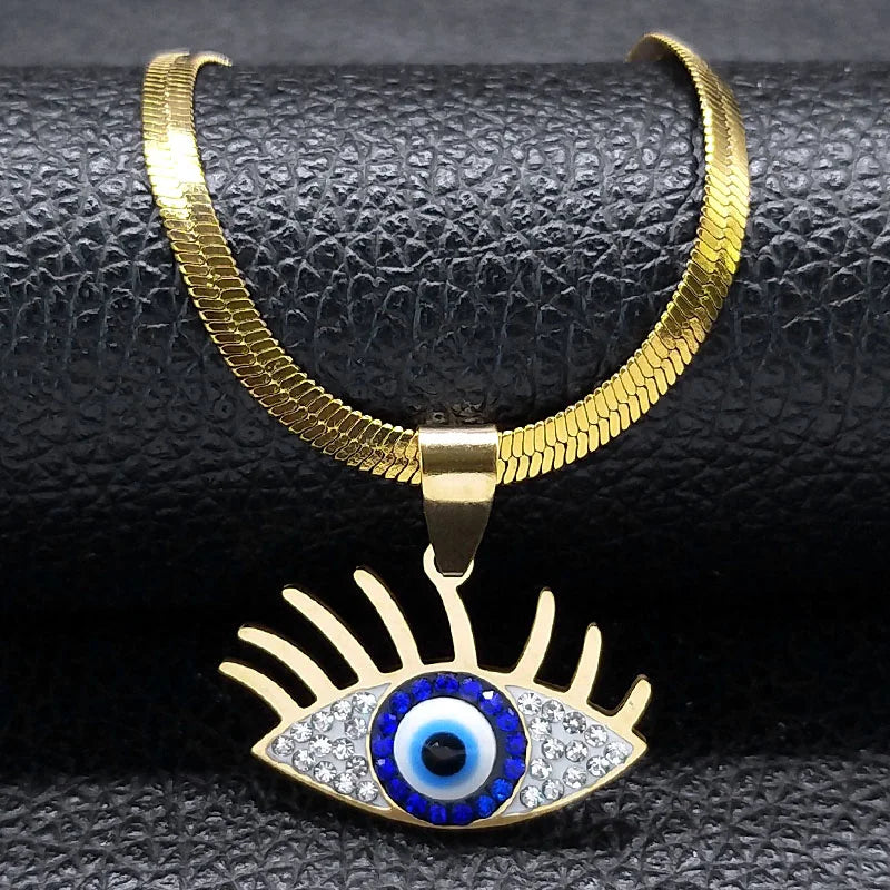 Vintage Crystal Evil Demon Eye Choker Necklaces for Women Stainless Steel Gold Plated Necklaces Jewelry-Dollar Bargains Online Shopping Australia