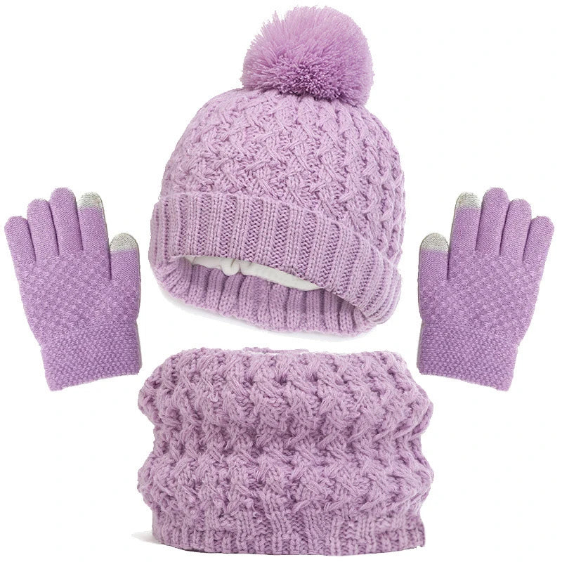 Toddlers Winter Warm Suits Knitted Hat Scarf and Gloves Set Solid Thermal Suit Boys Girls Caps Set Christmas Gift Winter Outfits-Dollar Bargains Online Shopping Australia