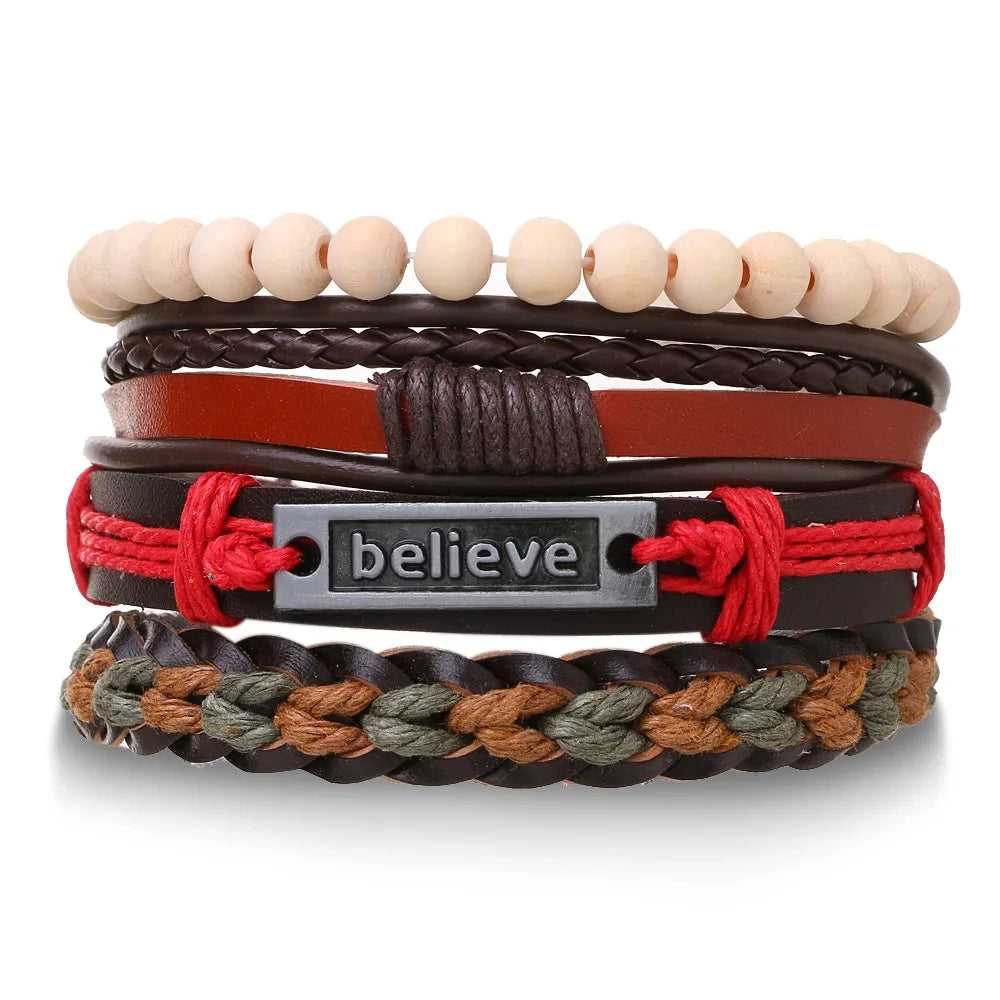 Trendy Compass Man Leather Bracelets set Black Hand Woven Bracelet for Men 4pcs/set DIY Male Jewelry Gift New Pulsera Hombre-Dollar Bargains Online Shopping Australia