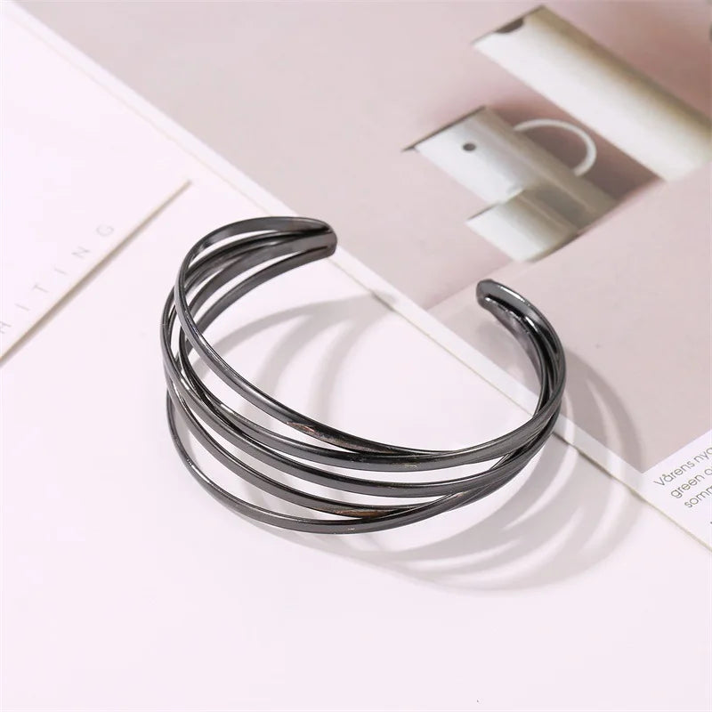Punk Multilayer Metal Wires Strings Bracelets Bangles For Women Vintage Exaggerated Gold Color Wide Open Cuff Bangles Jewelry-Dollar Bargains Online Shopping Australia
