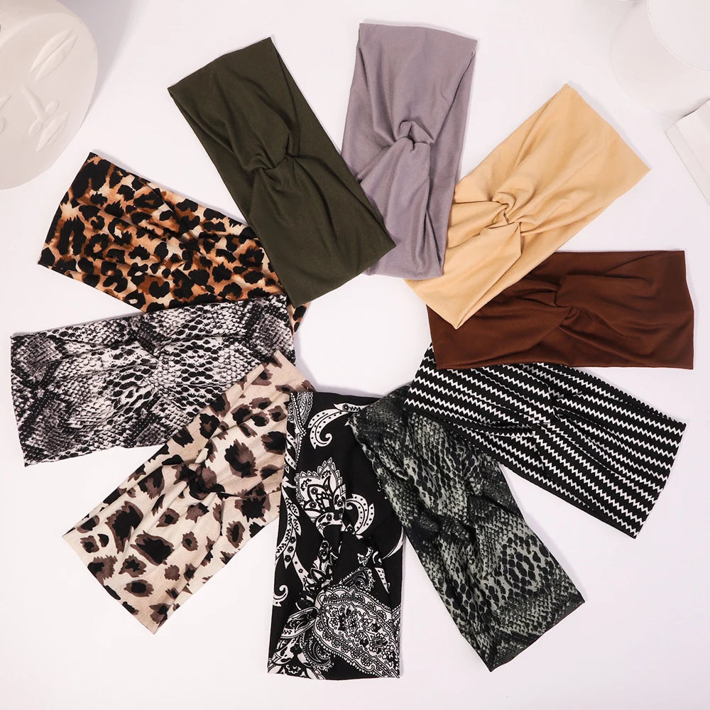 Women Cross Solid Color Hair Bands Girls Leopard Print Flower Headbands Fashion Vintage Turban Make Up Hair Accessories-Dollar Bargains Online Shopping Australia