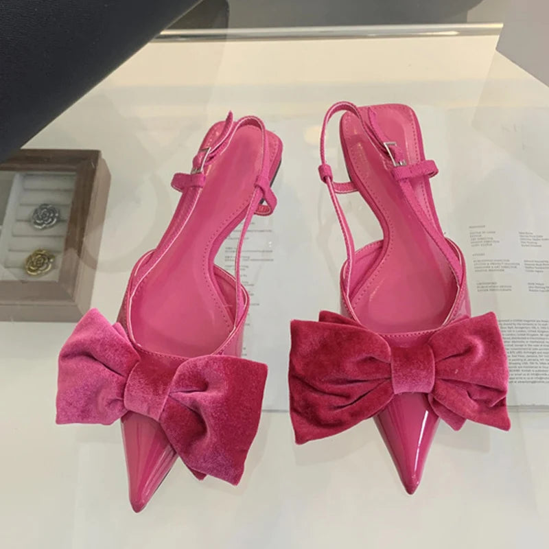 Design Big Butterfly Knot Women Flat Mules Sandals Cozy Patent Leather Pointed Toe Back Strap Shoes-Dollar Bargains Online Shopping Australia