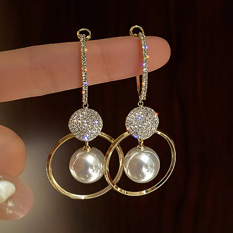 Classic Elegant Imitation Pearl Dangle Earrings For Women Crystal Long Tassel Exquisite Drop Earring Wedding Jewelry-Dollar Bargains Online Shopping Australia