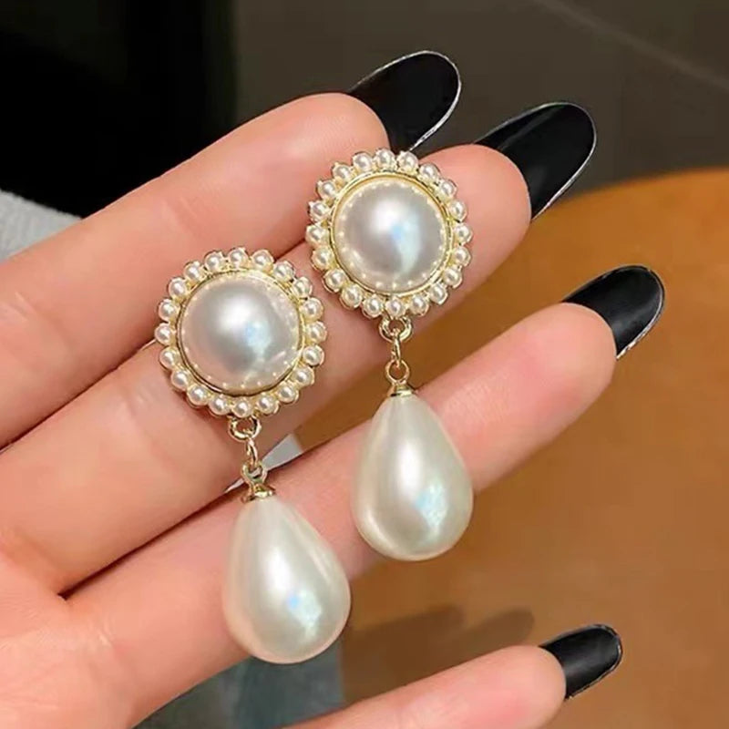 Classic Elegant Imitation Pearl Dangle Earrings For Women Crystal Long Tassel Exquisite Drop Earring Wedding Jewelry-Dollar Bargains Online Shopping Australia