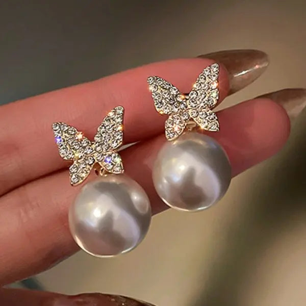 Classic Elegant Imitation Pearl Dangle Earrings For Women Crystal Long Tassel Exquisite Drop Earring Wedding Jewelry-Dollar Bargains Online Shopping Australia