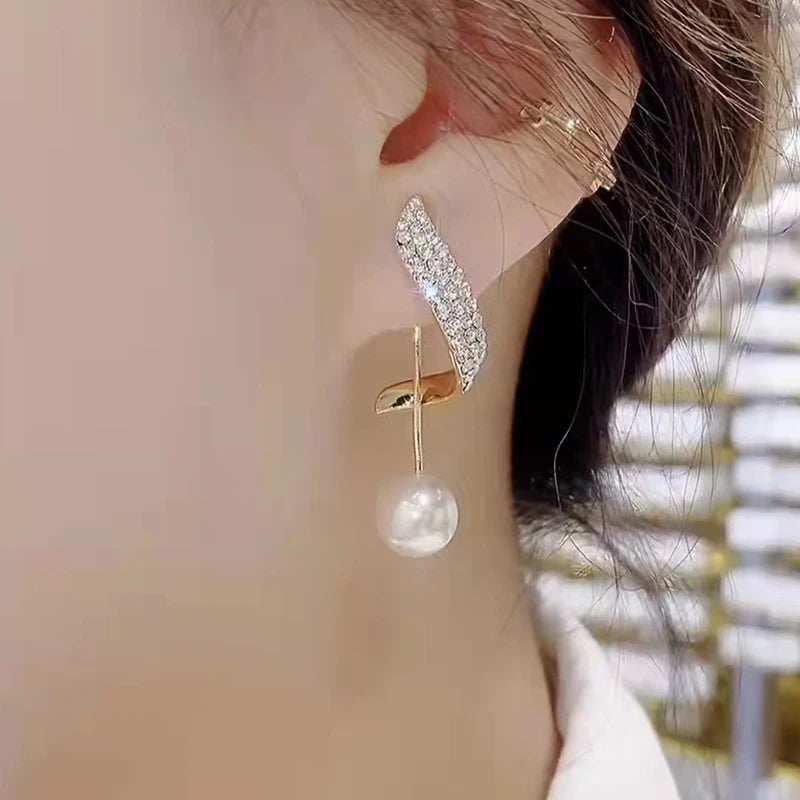 Classic Elegant Imitation Pearl Dangle Earrings For Women Crystal Long Tassel Exquisite Drop Earring Wedding Jewelry-Dollar Bargains Online Shopping Australia