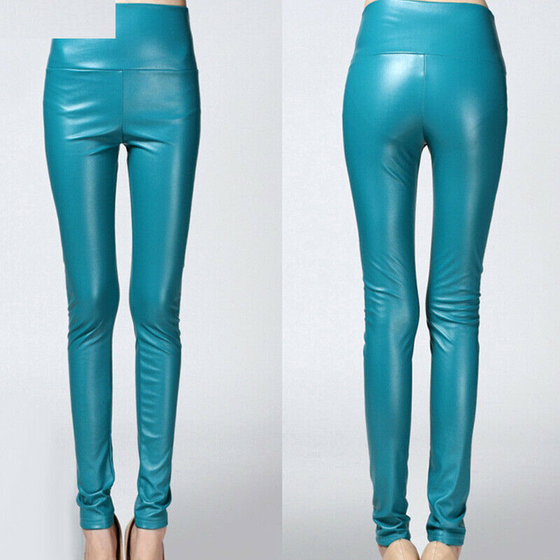 Thicken Winter PU Leather women pants high waist elastic fleece stretch Slim woman pencil pants skinny trousers 25 colors