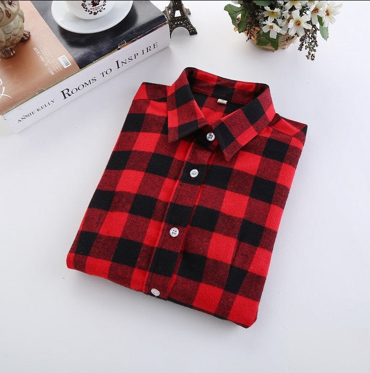 Fashion Plaid Shirt Female College style women's Blouses Long Sleeve Flannel Shirt Plus Size Cotton Office tops