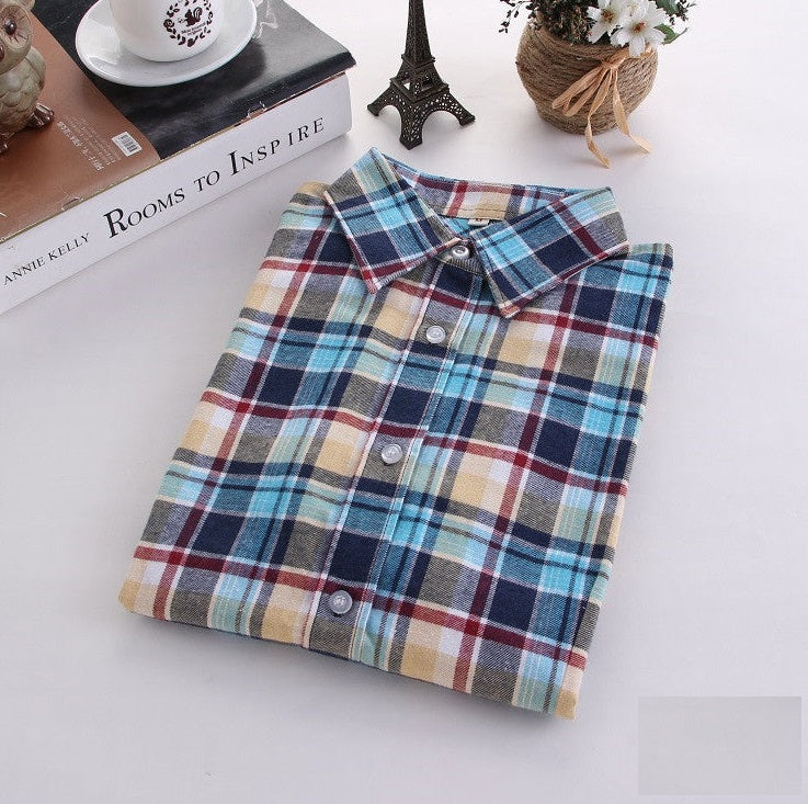 Fashion Plaid Shirt Female College style women's Blouses Long Sleeve Flannel Shirt Plus Size Cotton Office tops